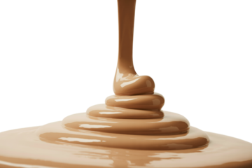 Thick beige liquid foundation pouring and swirling isolated on transparent background