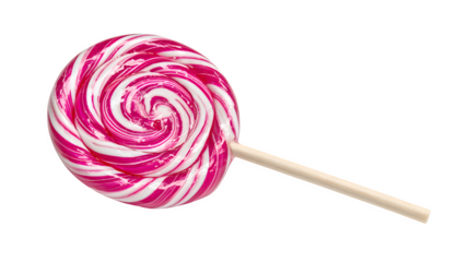 Pink and white spiral lollipop with glossy surface isolated on white background