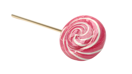 Pink and white spiral lollipop with glossy surface isolated on white background