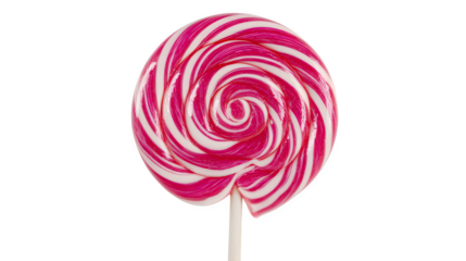 Pink and white spiral lollipop with glossy surface isolated on white background