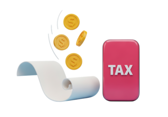 Tax payment financial document and digital money coins concept.