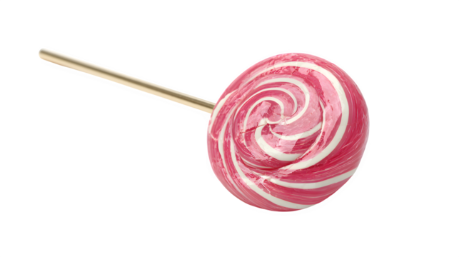Pink and white spiral lollipop with glossy surface isolated on white background