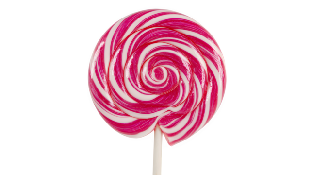 Pink and white spiral lollipop with glossy surface isolated on white background