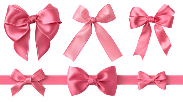 Pink satin ribbon bow collection isolated on white background