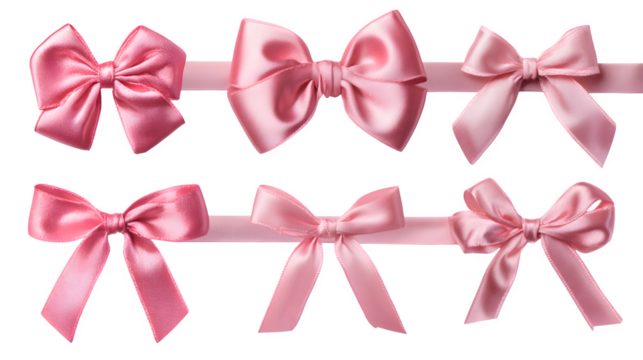 Pink satin ribbon bow collection isolated on white background