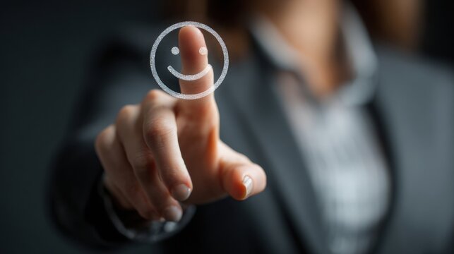 Finger touching digital happy face icon