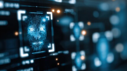 Futuristic face recognition technology scanning digital identity