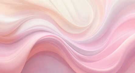 Abstract flowing waves of soft pastel pink, peach, and cream colors creating a gentle, elegant, and luxurious background texture with subtle shimmer effect