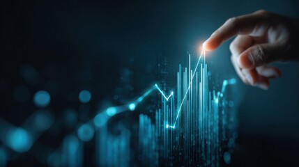 Futuristic financial graph with hand touching data