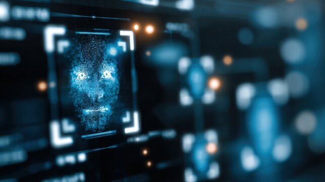 Futuristic face recognition technology scanning digital identity