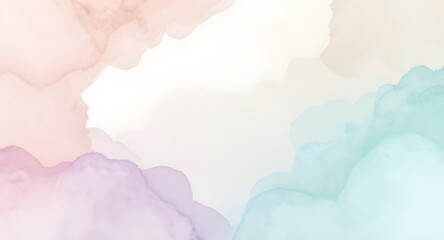Soft pastel watercolor background with abstract blend of pink, purple, green, and beige clouds, perfect for gentle, ethereal design or texture