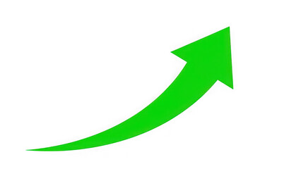Green upward-curving arrow icon symbolizing business growth, financial increase, positive market trend, success, advancement. isolated on transparent background