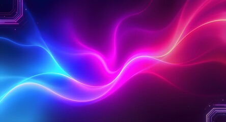 Abstract background with vibrant neon light waves in flowing blue and magenta colors, creating a dynamic and futuristic digital energy flow effect suitable for technology themes