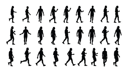 People silhouettes in various poses isolated on white background, Vector