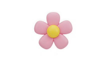Stylized 3d render of a cheerful pink flower with a vibrant yellow center, ideal for spring and summer designs. isolated on transparent background