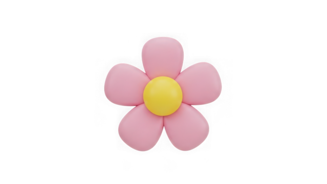 Stylized 3d render of a cheerful pink flower with a vibrant yellow center, ideal for spring and summer designs. isolated on transparent background - Powered by Adobe