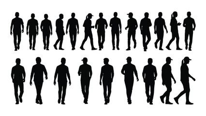 Walking people silhouettes isolated on white background, Vector