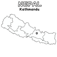 Outline of the nepal Map with State Boundaries with name and capital city for Educational Purposes and Planning in transparent and vector