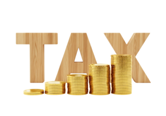 Rising tax concept with increasing gold coin stacks. financial burden.