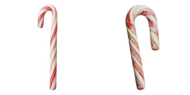 Two candy canes, traditionally used during Christmas time, stand against a clean and simple background