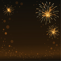 Golden fireworks exploding on black background for New Year Eve, holiday celebration, and festive party atmosphere.