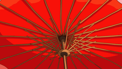 Red umbrella pattern lunar new year detailed underside view of traditional red paper parasol concept of cultural celebration