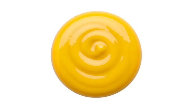 Vibrant yellow creamy sauce dollop with a delicious textured swirl, perfectly whisked and isolated on transparent background, ready for culinary use in various recipes and dishes