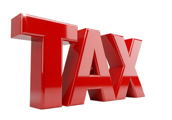 Red glossy 3d text tax concept representing financial obligations