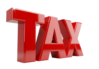 Red glossy 3d text tax concept representing financial obligations