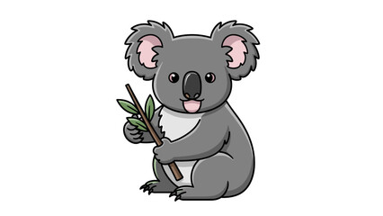 Fototapeta premium Cute koala illustration holding a branch, showcasing wildlife and nature