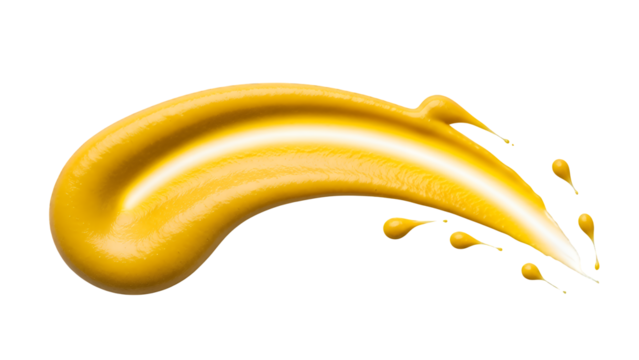Vibrant yellow creamy sauce creating an elegant, whisked swirl with dynamic droplets, perfectly isolated on transparent background for culinary and design uses
