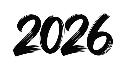 Brush stroke calligraphy of the year 2026 written in bold black font, perfect for new year celebration announcement or calendar design element
