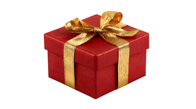 Red gift box with golden bow isolated on white background