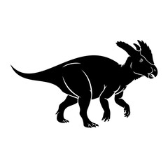 Black silhouette of a pachycephalosaurus dinosaur walking on white background