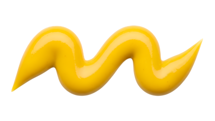 A vibrant yellow mustard squiggle, freshly squeezed and forming a playful wavy line, perfectly isolated on a transparent background, ready for use in various culinary and graphic design projects