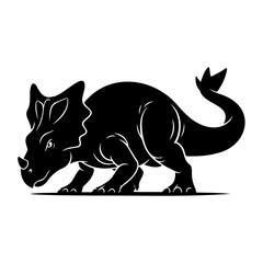 Black silhouette of a triceratops dinosaur with white outline detail