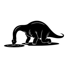 Silhouette of a dinosaur drinking water from a puddle on a white background © sumit