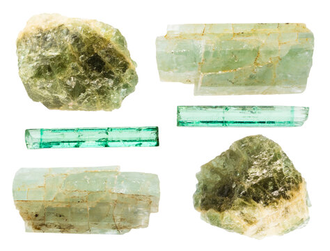 set of samples of green beryl stones isolated