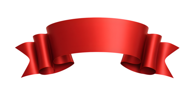 Red ribbon banner with curled ends and smooth texture isolated on white background - Powered by Adobe