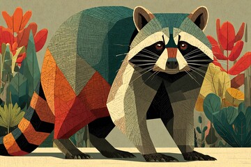 Raccoon vector illustration geometric flat style cute wildlife animal design with earthy colors clean isolated layout