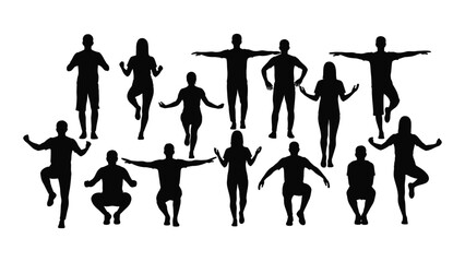 Dynamic human silhouettes in various poses isolated on white background, Vector