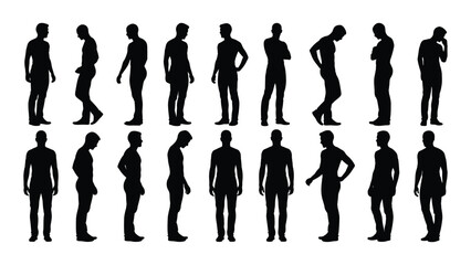 Male silhouettes set isolated on white background, Vector