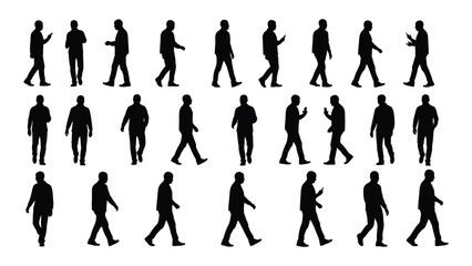 Walking men silhouettes isolated on white background, Vector