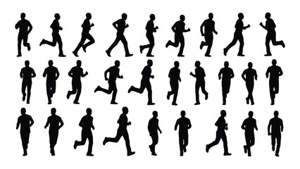 Set of running people silhouettes isolated on white background, Vector