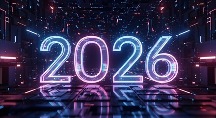 Luminous 2026 Glowing in a Futuristic Digital Tunnel with Neon Lights