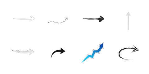Variety of Arrow Styles and Directions symbol icon isolated on a transparent background