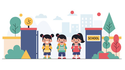 Students lining up outdoors for morning assembly at school. Ideal for education systems, student routines, discipline, and daily school activity visuals.