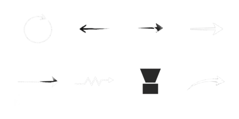 Assortment of arrow symbols and icons direction circle isolated on a transparent background