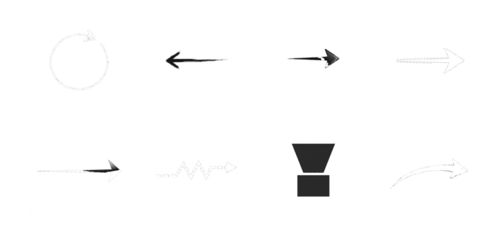 Assortment of arrow symbols and icons direction circle isolated on a transparent background