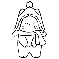 Cat in Winter Hood Line Art Illustration